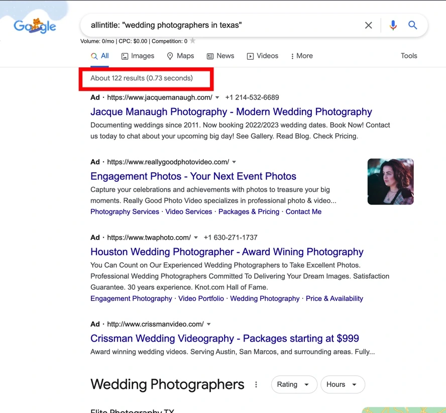 Allintitle search results for wedding photographers in Texas”